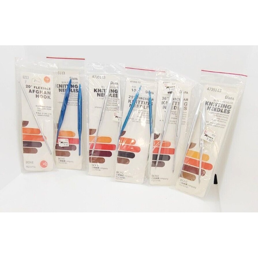 Vintage Boye Diana Circular Knitting Needles & Flexible Afghan Hook Lot of 6